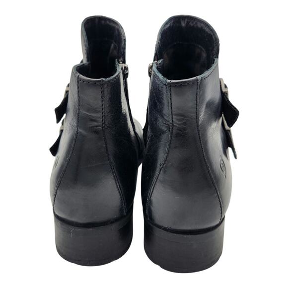 BORN Moto Ankle Boots Women's Size 9.5 Black Leather Side Zip Buckle Straps - Picture 4 of 10